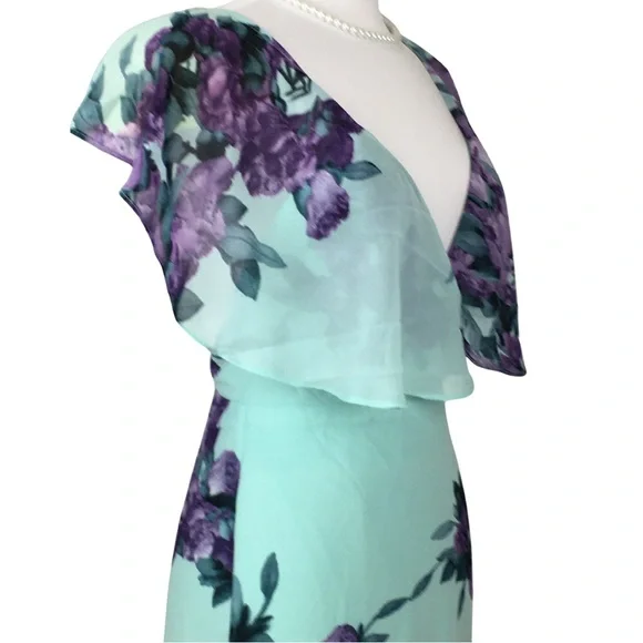 Luxxel Turquoise Lavender Fields Surplice Neckline Open Back Maxi Dress sz Small - Picture 6 of 16